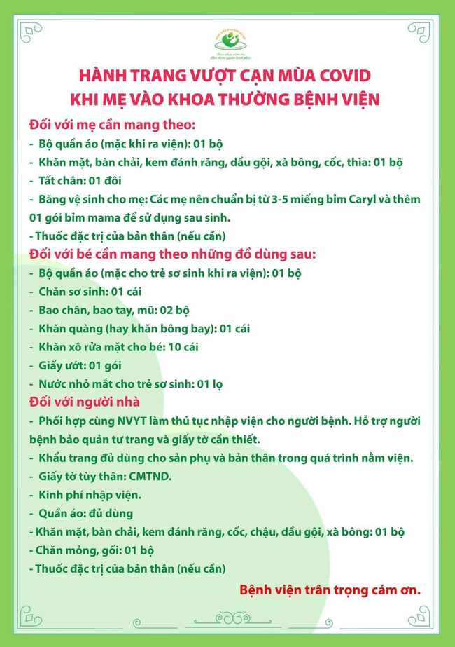 Những thứ mẹ bầu cần mang khi đi sinh con tại Bệnh viện Phụ sản Hà Nội mùa dịch-2
