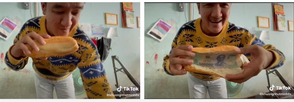 Người đàn ông làm ổ bánh mì đặc biệt giá trị tận 500k đem tặng người có hoàn cảnh khó khăn mùa dịch, người phụ nữ mở ra nhìn thấy thứ kẹp bên trong liền vỡ oà bật khóc-1