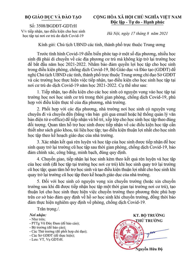 Bộ GD-ĐT gửi thông báo về việc đi học trở lại của học sinh cả nước-1