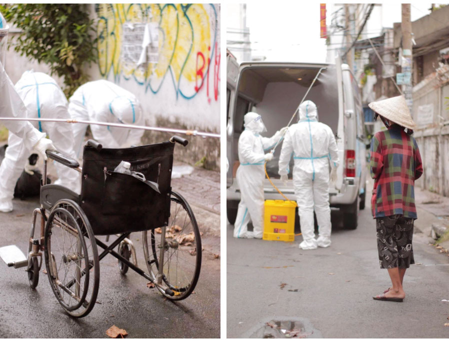 Nghẹn ngào hình ảnh người phụ nữ ở Sài Gòn khóc nấc, lặng lẽ đứng nhìn người chồng vừa qua đời trên chiếc xe lăn được đội cứu trợ đưa về nơi yên nghỉ cuối cùng-3