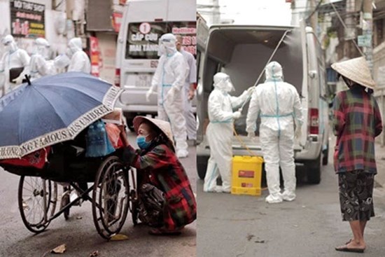 Nghẹn ngào hình ảnh người phụ nữ ở Sài Gòn khóc nấc, lặng lẽ đứng nhìn người chồng vừa qua đời trên chiếc xe lăn được đội cứu trợ đưa về nơi yên nghỉ cuối cùng