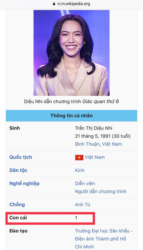 Giữa tin đồn sinh con, tiểu sử của Diệu Nhi trên Wikipedia bất ngờ thay đổi: Đã có 1 nhóc tỳ, cập nhật rõ cả danh tính chồng?-1