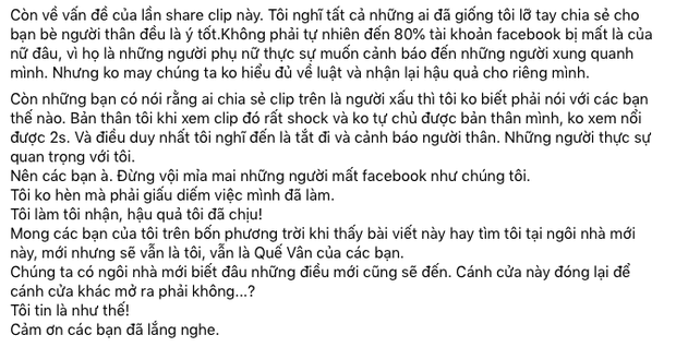 1 sao nữ Vbiz xác nhận bị khoá Facebook vì share clip nhạy cảm liên quan đến trẻ em, giải thích lý do có hợp lý?-3