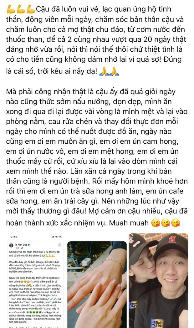 Bạn gái xác nhận sống cùng nhà, tiết lộ tình trạng sức khoẻ của bản thân sau khi Anh Đức nhiễm Covid-19-2