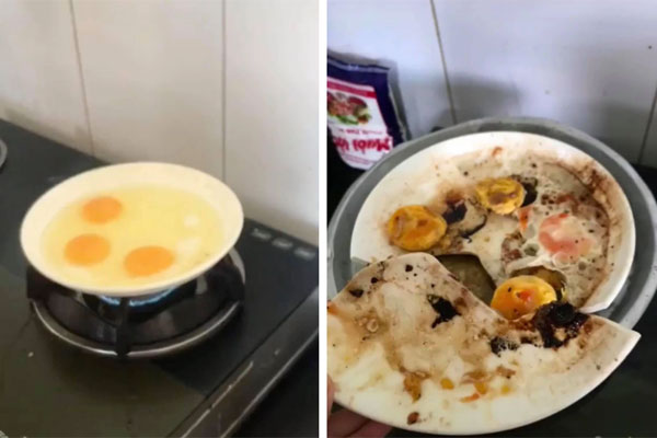 Mẹ để đĩa lên bếp ga chiên trứng theo công thức trên mạng, hậu quả gây ra vô cùng nguy hiểm-1
