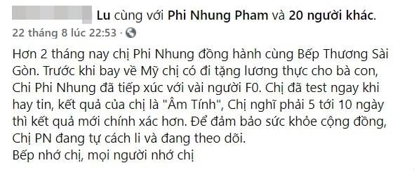 Phi Nhung bất ngờ xác nhận đã tiếp xúc vài F0 sau tin đồn mắc Covid-1
