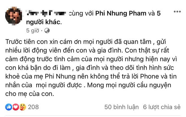 Con gái tại Mỹ có động thái giữa tin đồn Phi Nhung qua đời, tiết lộ mẹ phải thở máy và lọc máu-1