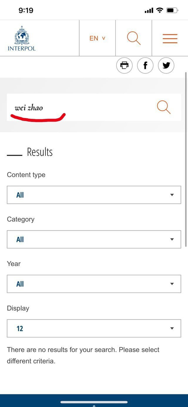 Trang chủ Interpol đã có kết quả chính thức về tin đồn Triệu Vy bị truy nã đỏ cấp quốc tế-1