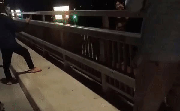 Cô gái trẻ nhảy xuống cầu Nhật Tân trước sự can ngăn, la hét của nhiều người đã tự bơi vào bờ-1