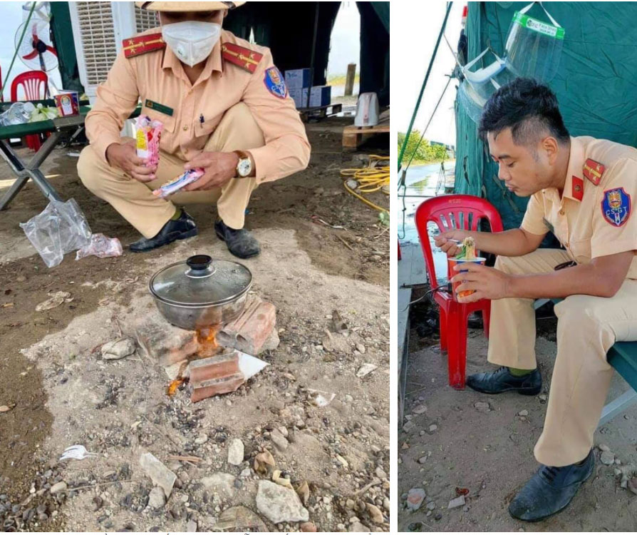 Bát mì trộn toàn rau của chiến sĩ CSGT cùng chiếc bếp tự chế tại chốt khiến nhiều người rưng rưng-2