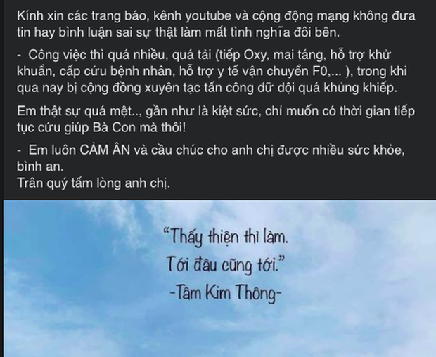 Sau khi minh oan cho ông Đoàn Ngọc Hải, trưởng nhóm từ thiện Nhất Tâm tiếp tục gửi tâm thư tới vợ chồng đại gia Phương Hằng: Gửi trả lại bình Oxy là muốn YÊN BÌNH cho tất cả các bên!-5