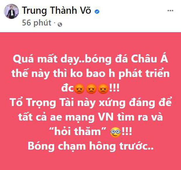 Sao Vbiz bức xúc trận Việt Nam gặp Saudi Arabia, MC Thành Trung phải xoá status cổ xuý netizen tấn công Facebook trọng tài-3