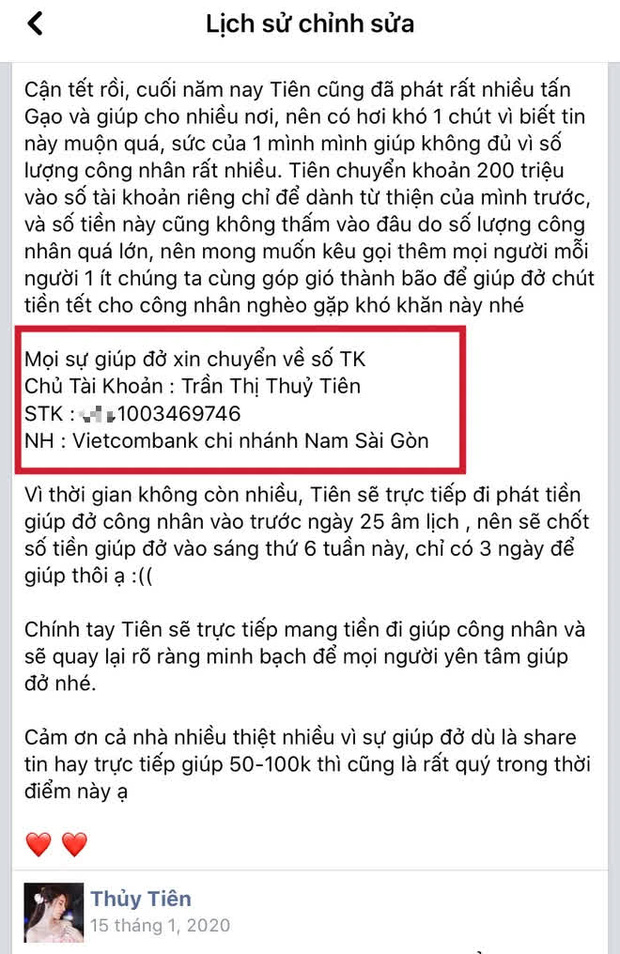 Netizen soi Thuỷ Tiên sử dụng 3 số tài khoản ngân hàng kêu gọi từ thiện nhưng chỉ sao kê 1, thực hư là gì?-3