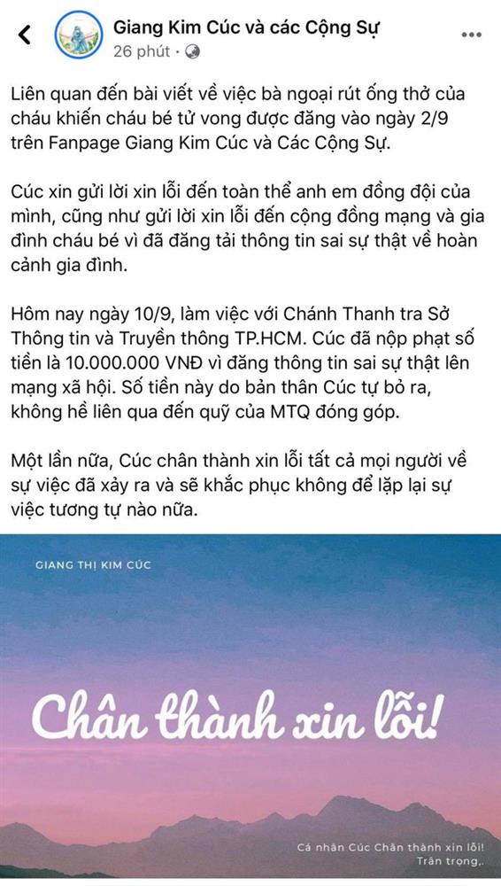 Giang Kim Cúc đăng bài xin lỗi vì thông tin sai sự thật vụ bà ngoại rút ống thở nhưng lật mặt chỉ sau 4 phút, người cần xin lỗi bị xóa thẳng tay-2