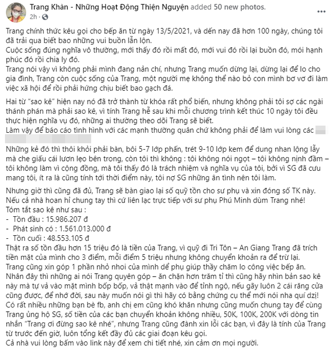 Trang Trần công bố sao kê tiền từ thiện khi bị tố ăn chặn cả trăm tỷ-1