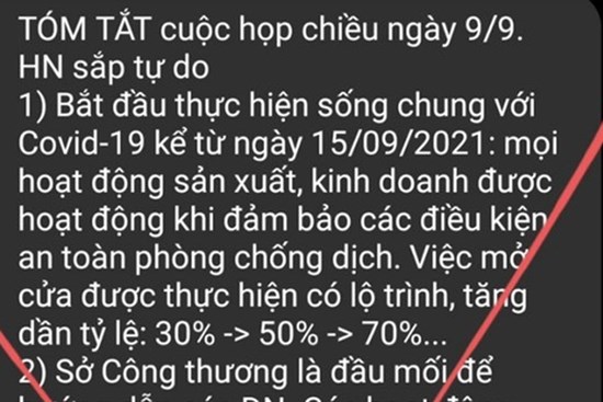 Hà Nội bác tin 'sống chung với Covid-19 kể từ ngày 15/9'