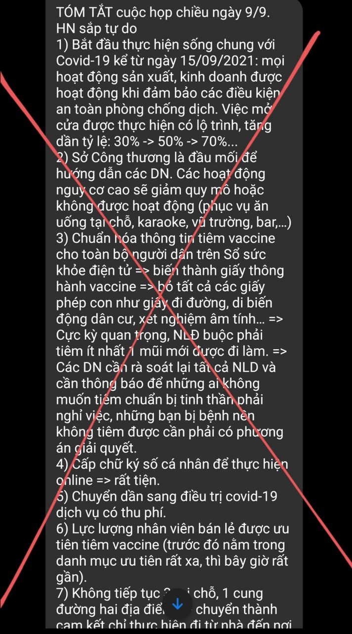 Hà Nội bác tin sống chung với Covid-19 kể từ ngày 15/9-1