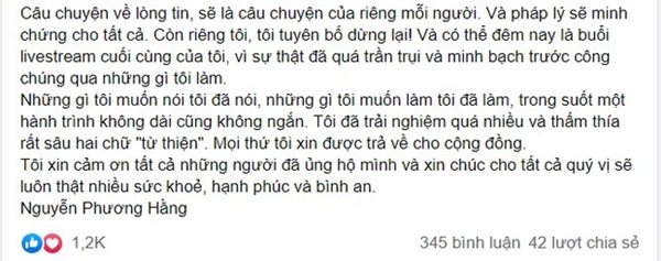 Xôn xao bức tâm thư của bà Phương Hằng: Tuyên bố dừng lại, đêm nay thực hiện buổi livestream cuối cùng-2