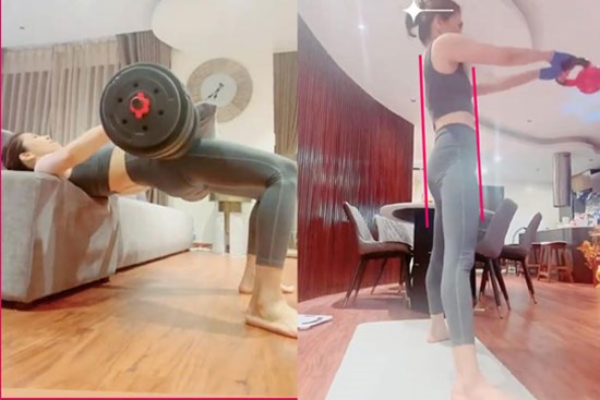 Nâng tạ bằng chỗ hiểm, Lệ Quyên lộ body đuột như khúc gỗ