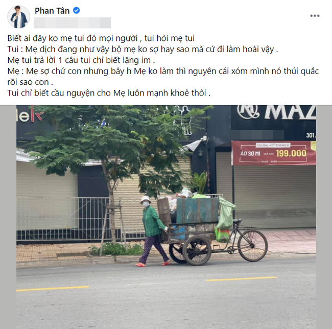 Nam diễn viên Vbiz gây xúc động khi công khai chia sẻ hình ảnh mẹ đẻ là người lao công dọn rác trên đường phố-1