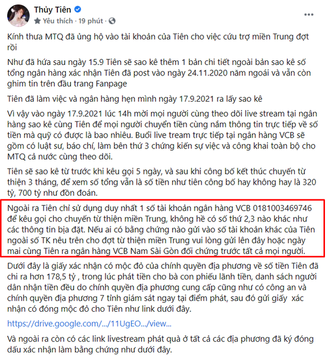 Khẳng định chỉ làm từ thiện bằng 1 tài khoản ngân hàng, Thủy Tiên liền bị bóc mẽ nói dối?-1