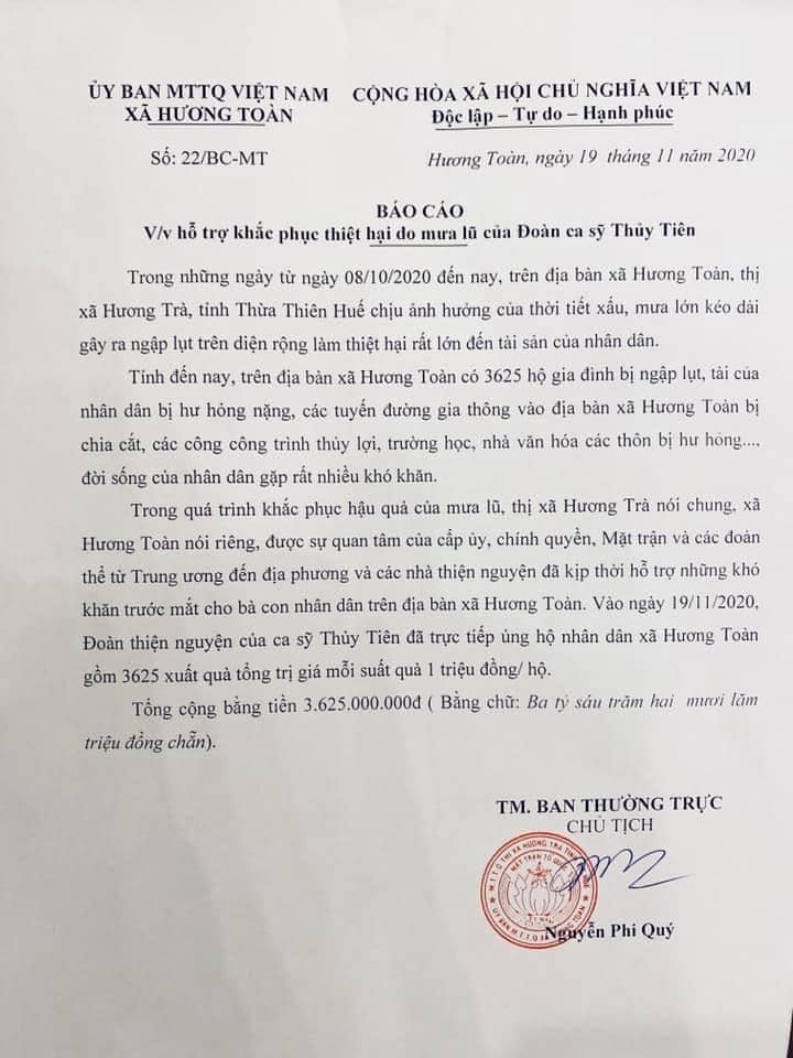 Trọn vẹn bảng kê khai các khoản chi trong chuyến từ thiện miền Trung lũ lụt năm 2020 của Thủy Tiên-2