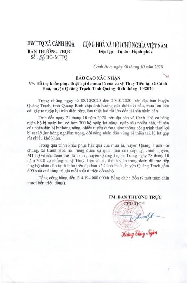 Trọn vẹn bảng kê khai các khoản chi trong chuyến từ thiện miền Trung lũ lụt năm 2020 của Thủy Tiên-6