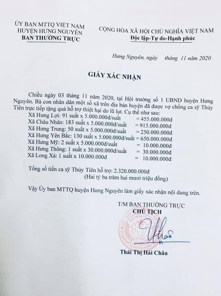 Trọn vẹn bảng kê khai các khoản chi trong chuyến từ thiện miền Trung lũ lụt năm 2020 của Thủy Tiên-8