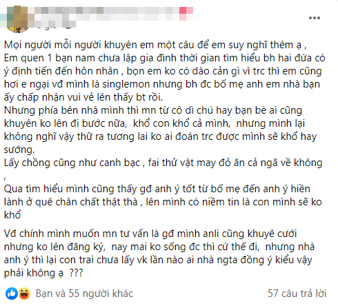 Mẹ đơn thân có ý định tái hôn, gia đình người yêu là trai tân vui vẻ chấp nhận nhưng người thân lại đồng loạt phản đối-1