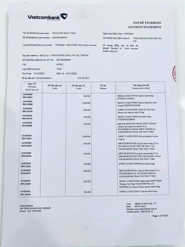 Thuỷ Tiên công bố 18.000 trang sao kê ngân hàng, làm rõ các khoản thu - chi và chốt 1 ý đặc biệt quan trọng-3