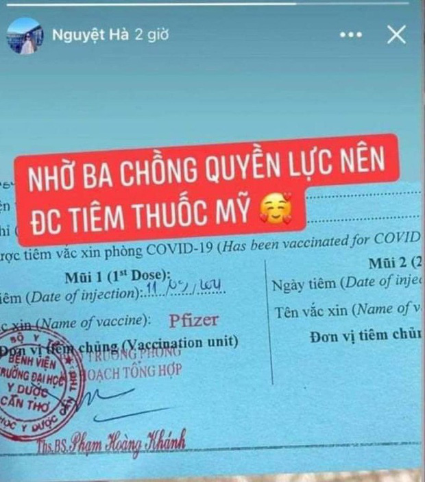 Cô gái khoe được tiêm vắc xin Pfizer nhờ ba chồng quyền lực để loè bạn bè-1