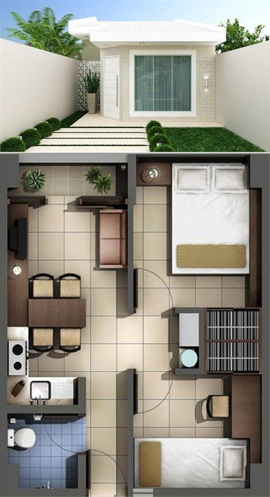 Mẫu nhà ống 1 tầng hiện đại, vừa túi tiền được ưa chuộng ở nông thôn-1