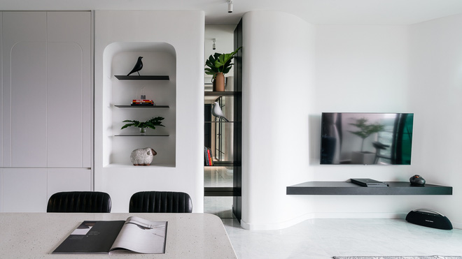 Căn hộ 68m2 phá bỏ hết góc cạnh để thay bằng những đường cong cực ảo, không tham màu sắc những vẫn chất miễn bàn-11