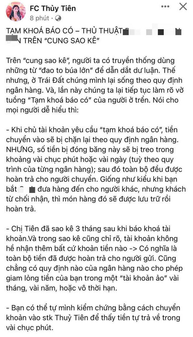 Phía Thuỷ Tiên chính thức lên tiếng về vụ tạm khoá báo có gây xôn xao, đưa ra bằng chứng cụ thể để minh oan!-1