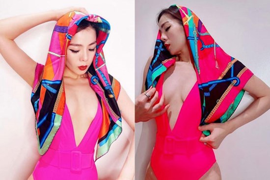 Tuổi 40, Lệ Quyên tự tin diện áo tắm khoe nửa bầu ngực