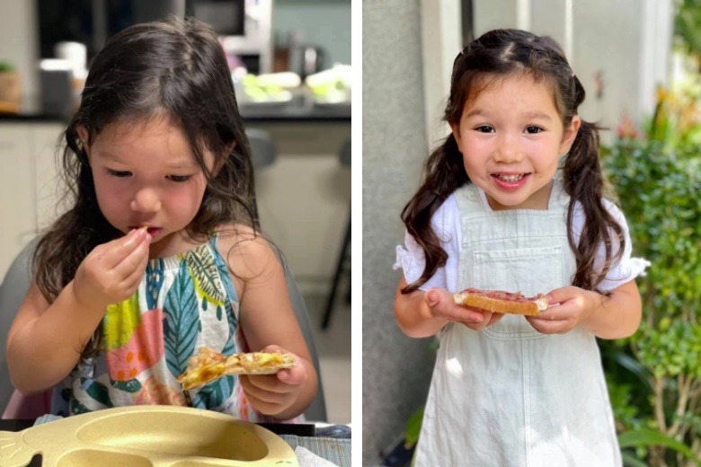 Con gái Hà Anh ăn sáng thôi cũng siêu cool, chỉ 1 câu nói này của mẹ mà bé tự ăn hết các món-1