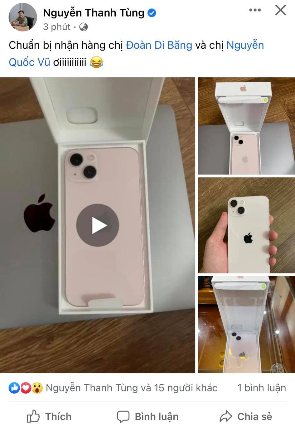 Được chủ shop tag trên Facebook khi iPhone 13 vừa cập bến nhưng vợ chồng nữ đại gia Di Băng vẫn làm ngơ, tự tạo bất ngờ cho nhau: Ủa gì vậy, ở đâu ra vậy?-1
