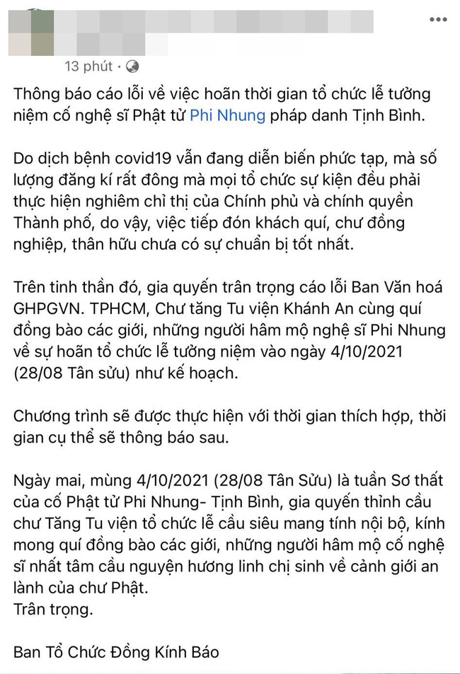 Ekip Phi Nhung bất ngờ thông báo hoãn lễ tưởng niệm cố nghệ sĩ-1