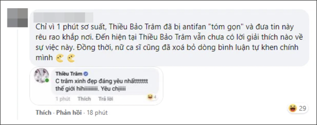 Thiều Bảo Trâm bị phát hiện dùng nick ảo tự khen mình nhưng lại sơ hở điều này khiến dân mạng ngao ngán-1