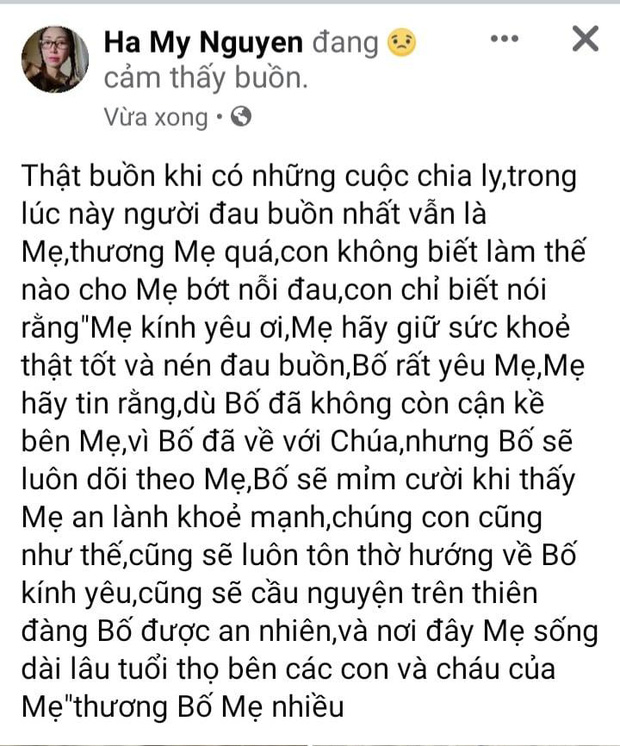 Nữ ca sĩ tự nhận là vợ NS Hoài Linh bất ngờ đăng lời tiễn biệt bố chồng-1