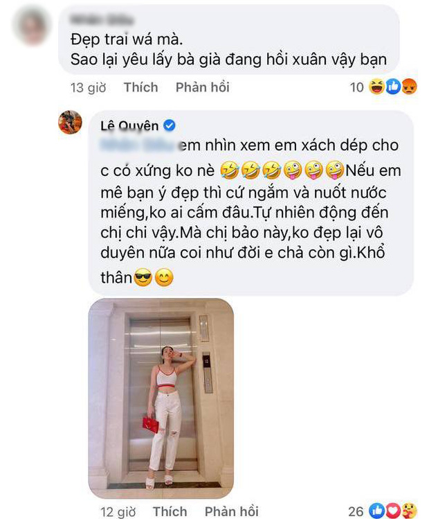 Bị công kích, gọi là bà già đang hồi xuân, Lệ Quyên đáp gắt: Nhìn em xem xách dép cho chị có xứng đáng không?-2