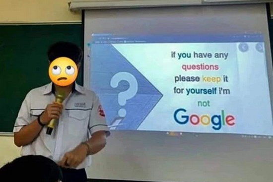 Nam sinh thuyết trình xong để lại một câu 