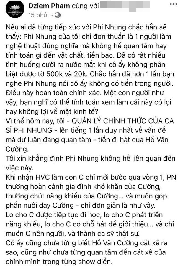 Bài tuyên bố giải quyết chuyện tiền với Hồ Văn Cường của quản lý Phi Nhung tưởng biến mất nhưng hóa ra là do nguyên nhân này-1