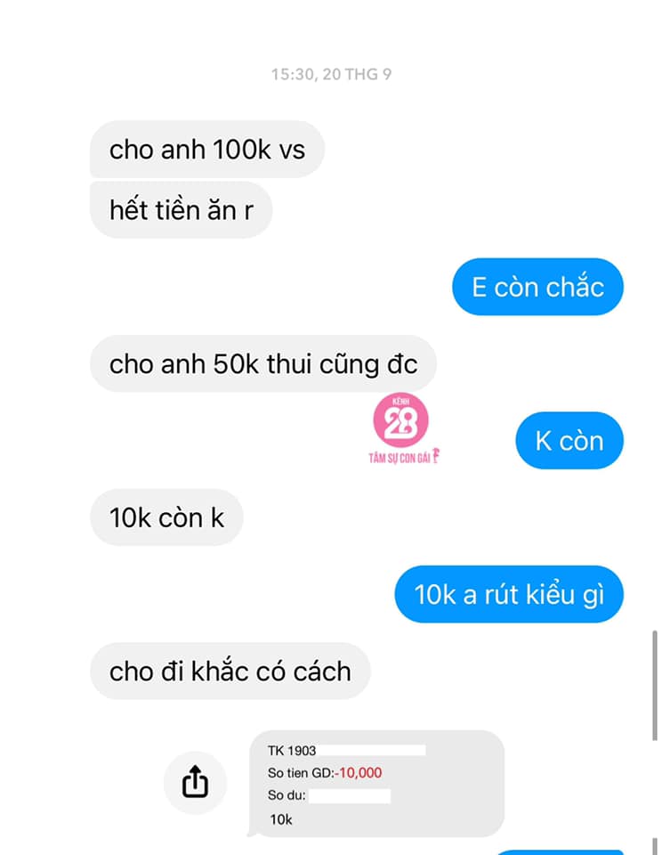 Gặp bạn trai đào mỏ đến 10 nghìn cũng đi xin, cô gái bóc phốt lên MXH: Sốc nhất chính là câu tuyên bố cuối cùng của gã ăn quỵt”-6