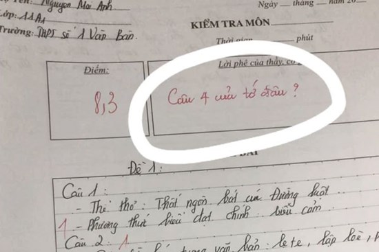 Học sinh làm bài thiếu mất 1 câu, cô giáo nhận xét 5 từ khiến dân tình 