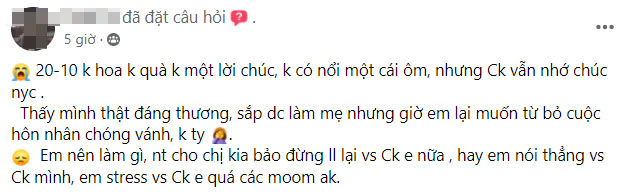 20/10 bẽ bàng: Chồng bỏ quên vợ bầu vì còn mải nhớ nhung, tiếc nuối ... người yêu cũ-1