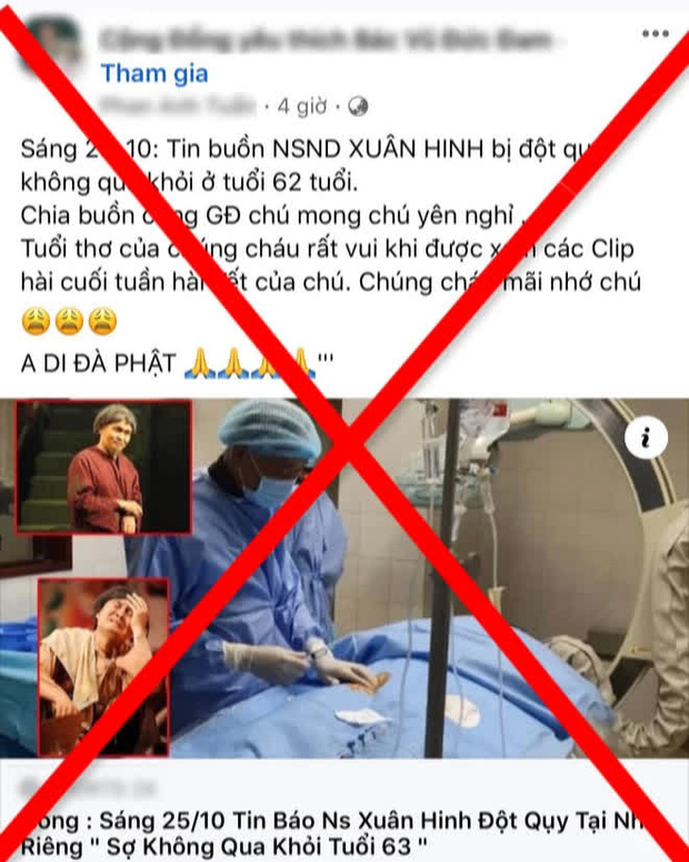 Phẫn nộ tin giả NS Xuân Hinh qua đời tại nhà riêng vì đột quỵ, thực hư là gì? - Ảnh 2. Phẫn nộ tin giả NS Xuân Hinh qua đời tại nhà riêng vì đột quỵ, thực hư là gì?-1