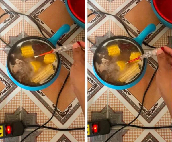 Đang ăn lẩu ngon lành thì bị điện giật, người đàn ông thử dùng bút cắm điện cho vào nồi lẩu thì phát hiện nguy hiểm chết người!-2