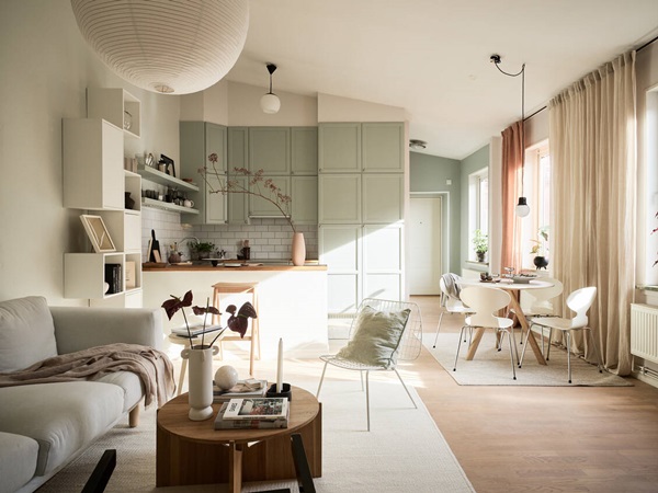 Căn hộ 50m2 trang trí màu xanh lá cây và đất nung cực tinh tế, điểm nhấn ấn tượng tạo nên không gian rộng mở-1