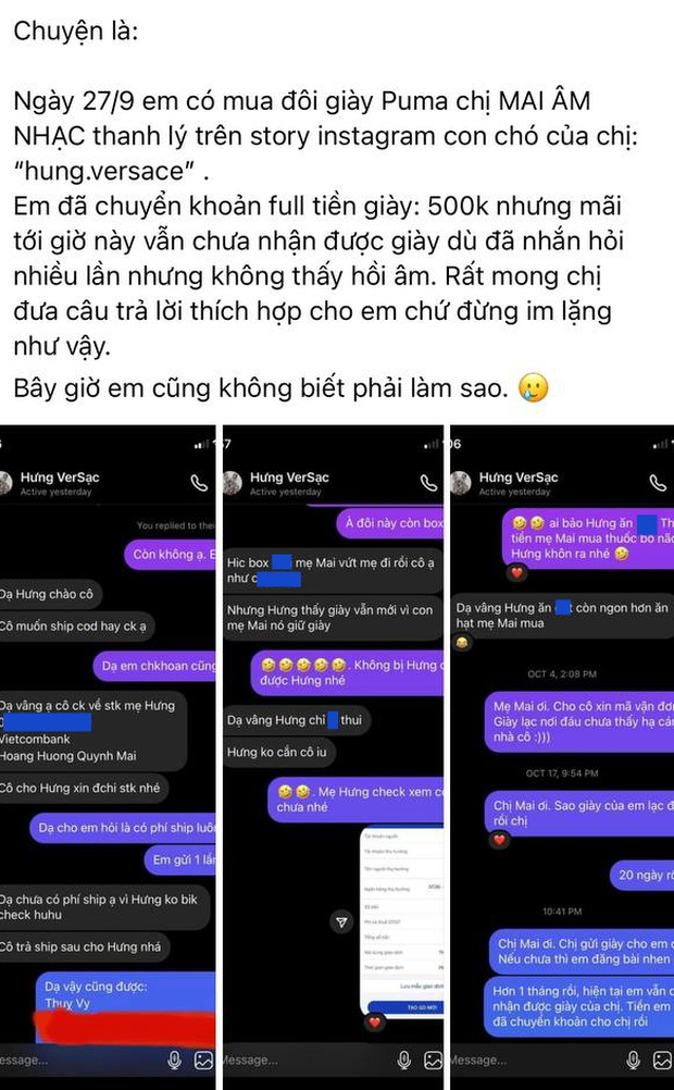 Mai Âm Nhạc bị tố quỵt 500k vì nhận tiền mua giày xong im lặng cả tháng, bài phốt vừa lên - có ngay động thái: Sorry em…”-2